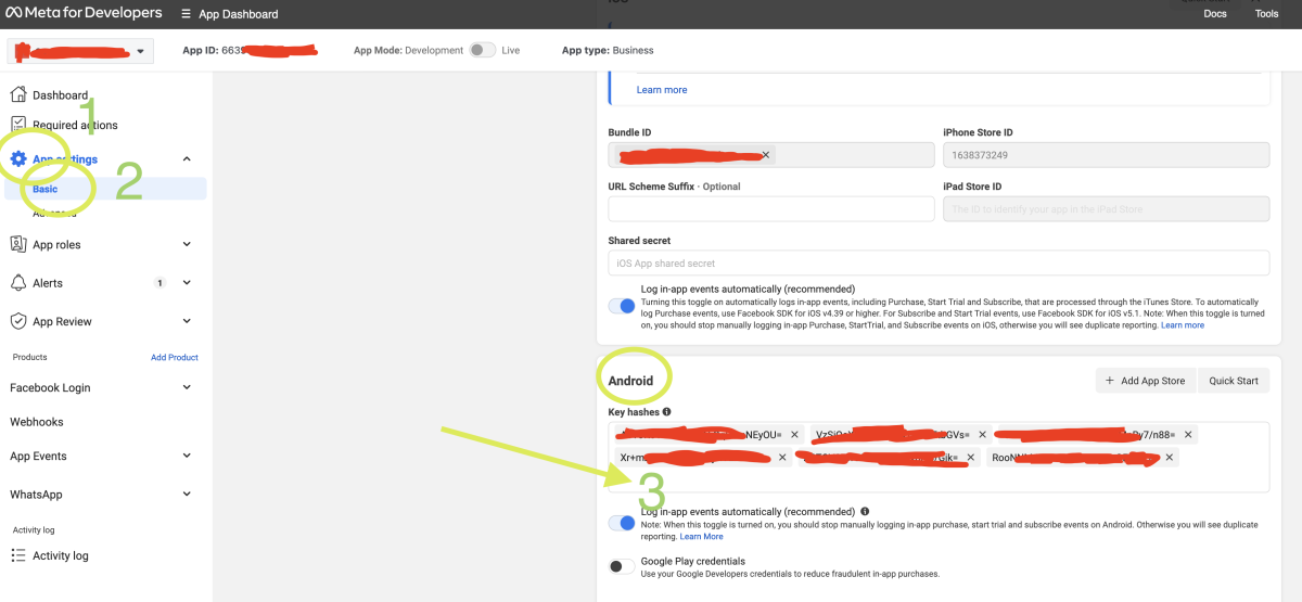 app settings android hash key facebook developer
